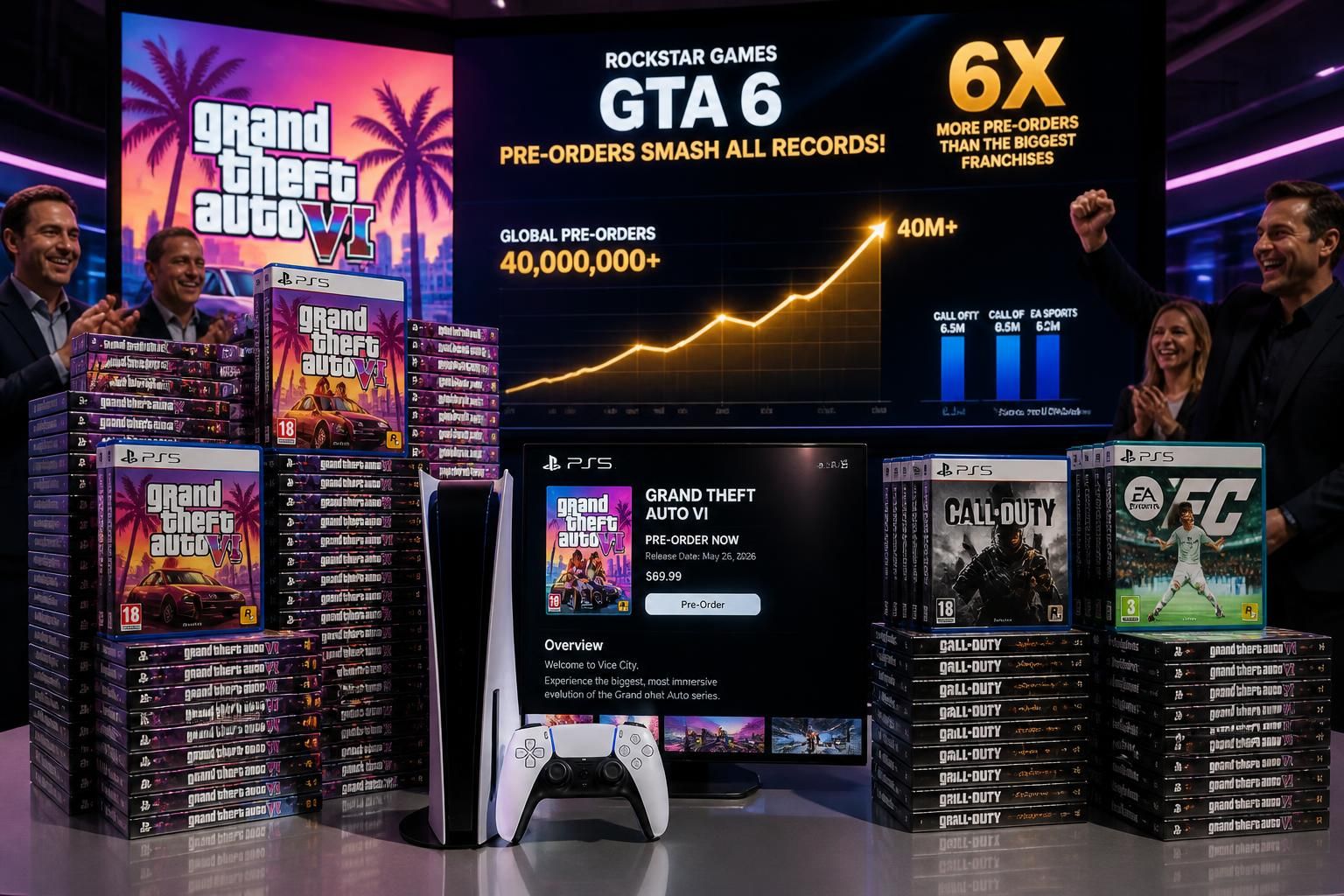 gta 6 établit un nouveau record avec des précommandes six fois supérieures à celles d’ea sports et call of duty, confirmant son incroyable succès avant même sa sortie.